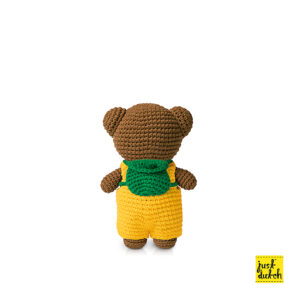 Boris handmade en zijn gele overall + groene backpack